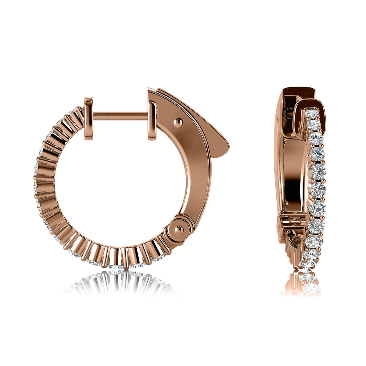 The Nova Huggie: 1.00 CTW Round Lab-Grown Diamond Shared-Prong Hoop Earrings 18K Gold