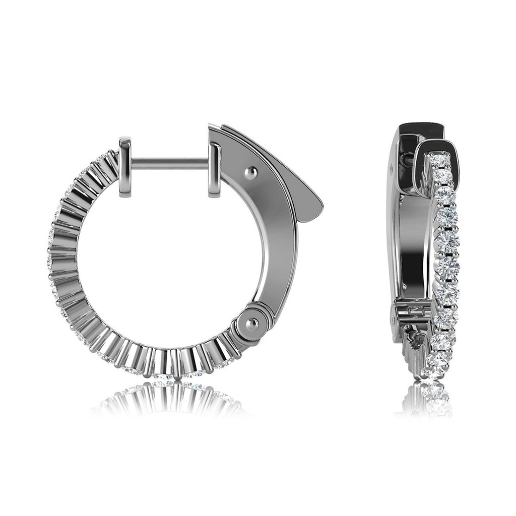 The Nova Huggie: 1.00 CTW Round Lab-Grown Diamond Shared-Prong Hoop Earrings 18K Gold