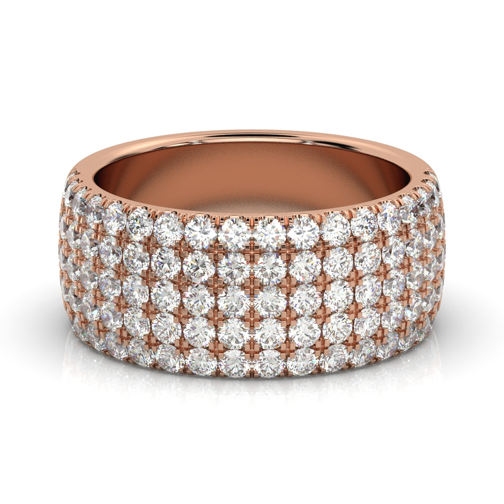 1.71 CTW Round Brilliant Cut Diamond 5-Row Pave Wide Cigar Band in 18K Rose Gold
