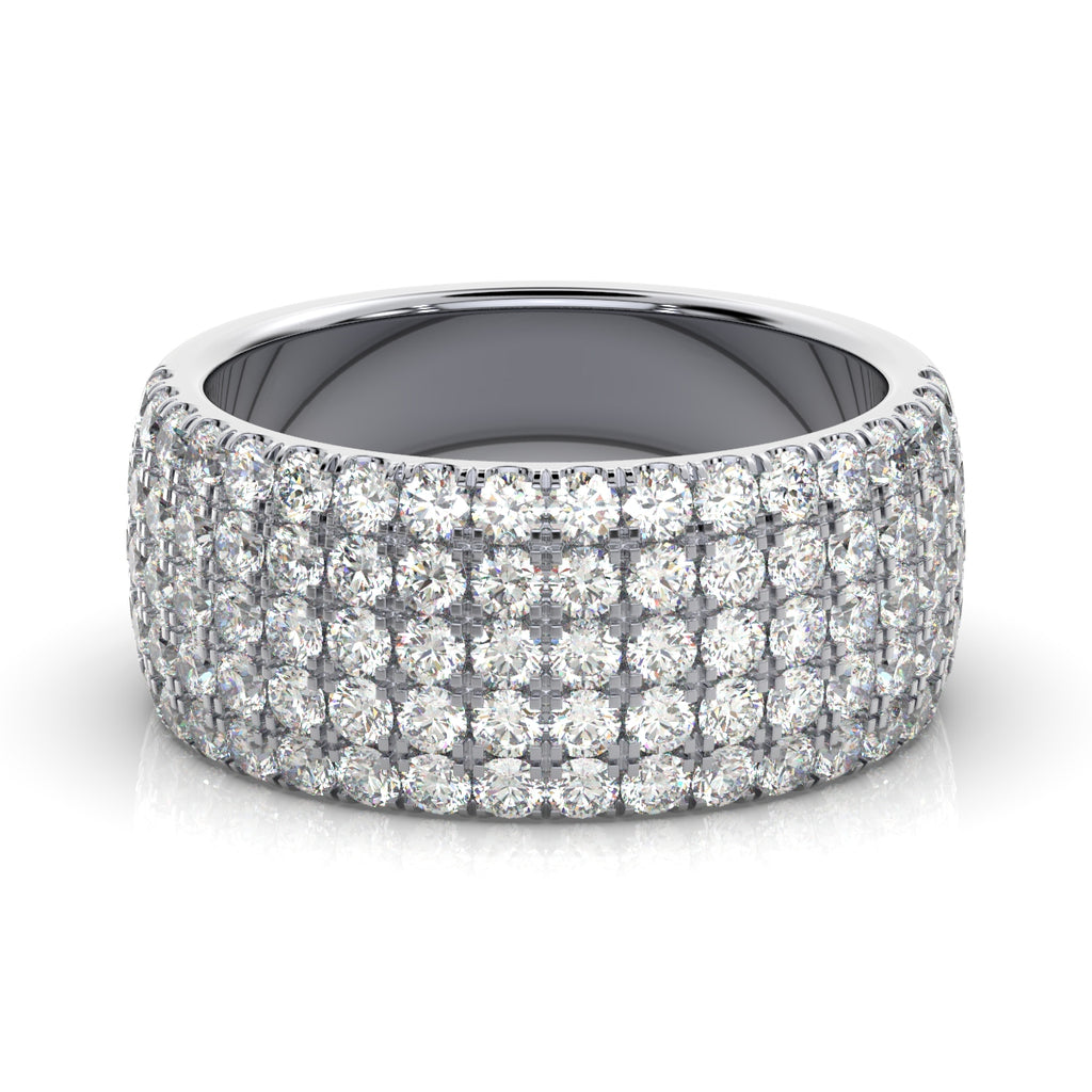 1.71 CTW Round Brilliant Cut Diamond 5-Row Pave Wide Cigar Band in Platinum Ring
