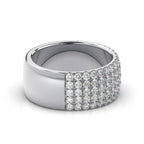 Silver ring with diamond accents on a white background