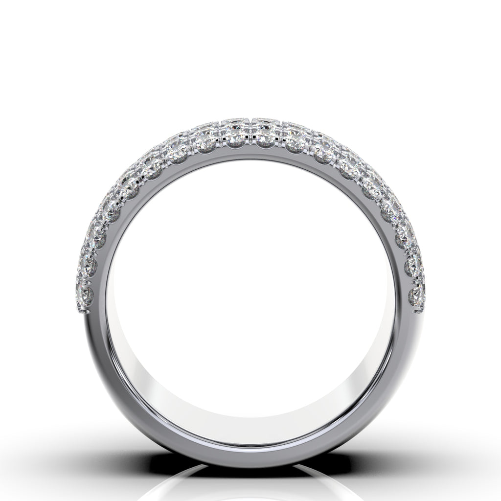 Silver ring with small diamonds on a white background