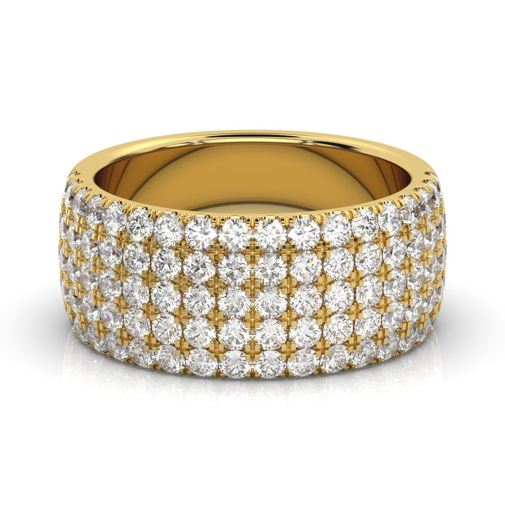 1.71 CTW Round Brilliant Cut Diamond 5-Row Pave Wide Cigar Band in 14K Yellow Gold