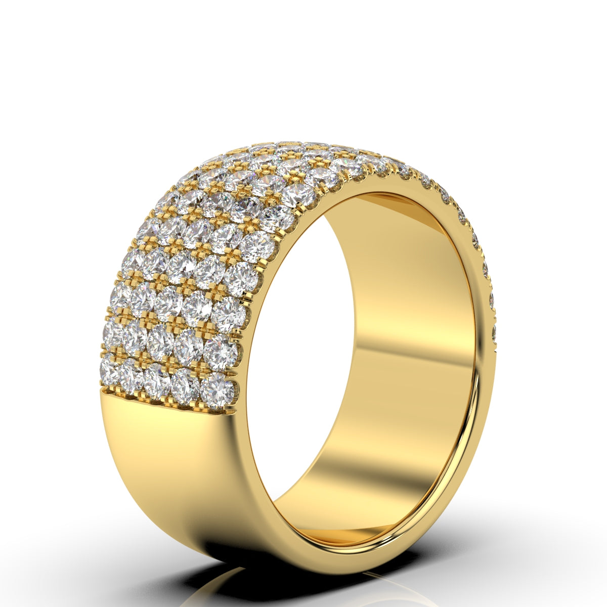 1.71 CTW Round Brilliant Cut Diamond 5-Row Pave Wide Cigar Band in 14K Yellow Gold