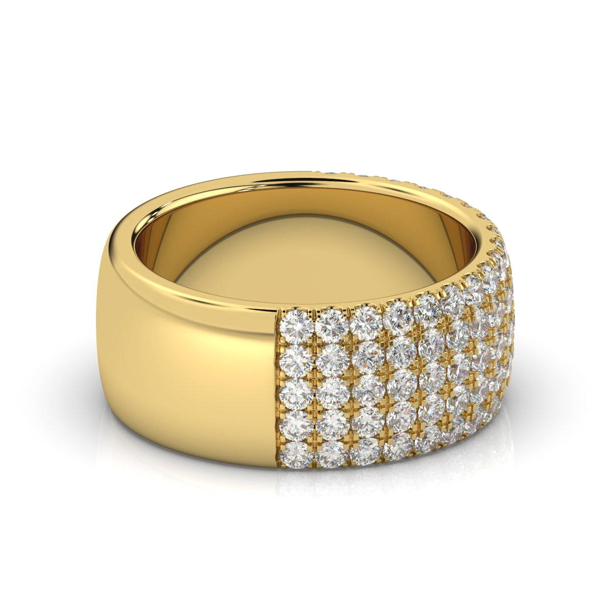 1.71 CTW Round Brilliant Cut Diamond 5-Row Pave Wide Cigar Band in 14K Yellow Gold