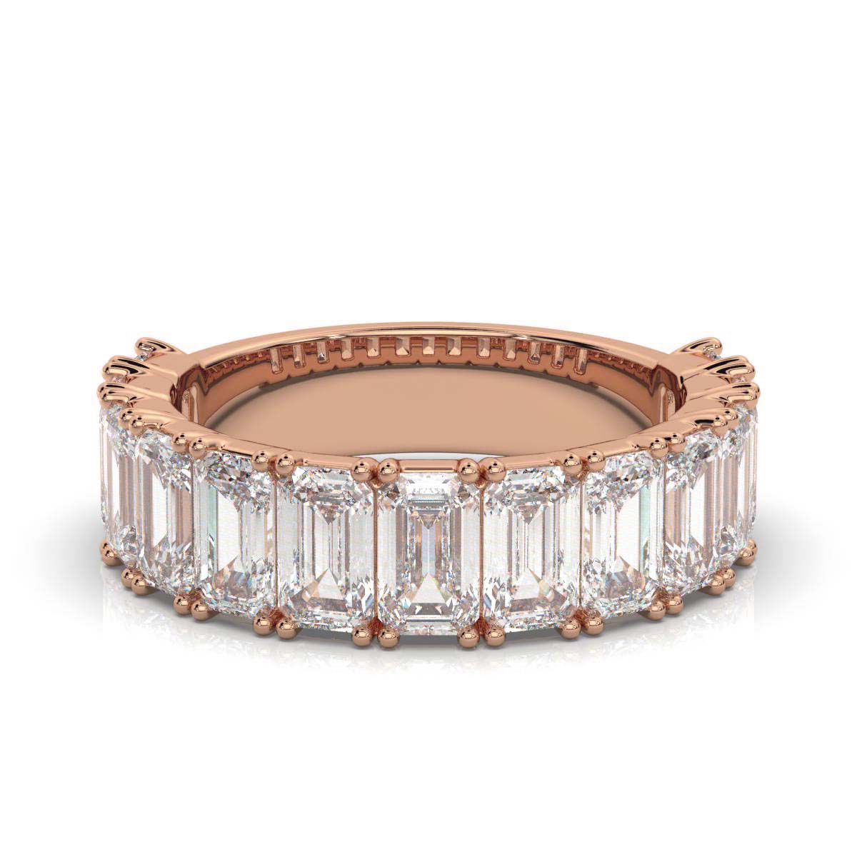 3.77 CTW Emerald-Cut Diamond Shared-Prong Half-Eternity Band in 18K Rose Gold Ring