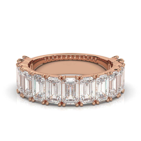 3.77 CTW Emerald-Cut Diamond Shared-Prong Half-Eternity Band in 18K Rose Gold Ring