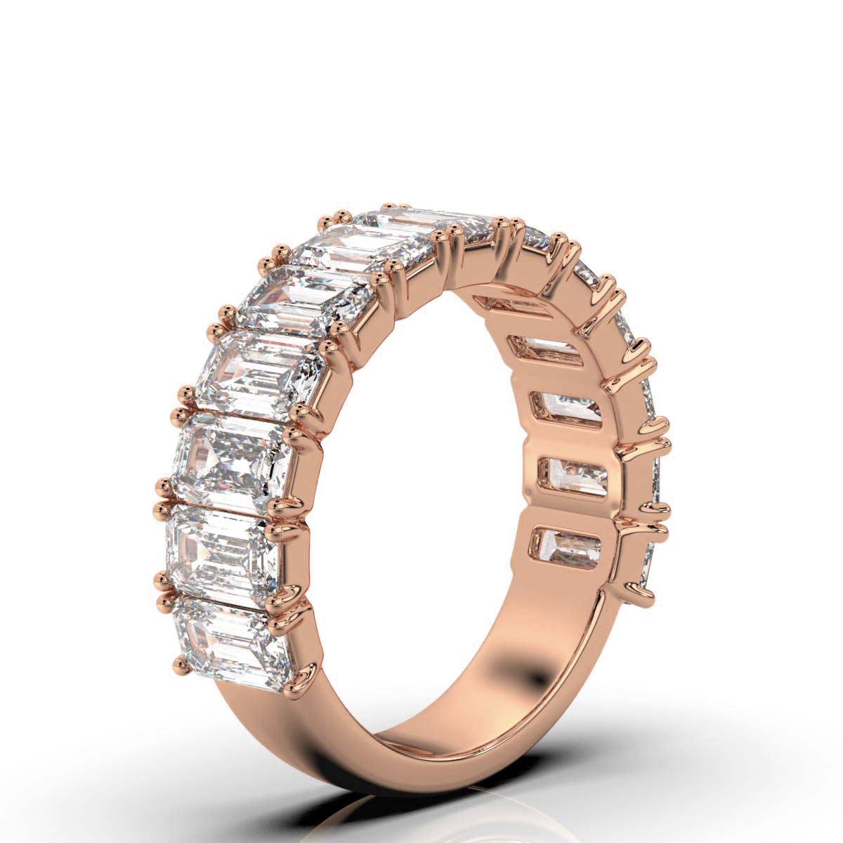 3.77 CTW Emerald-Cut Diamond Shared-Prong Half-Eternity Band in 18K Rose Gold Ring