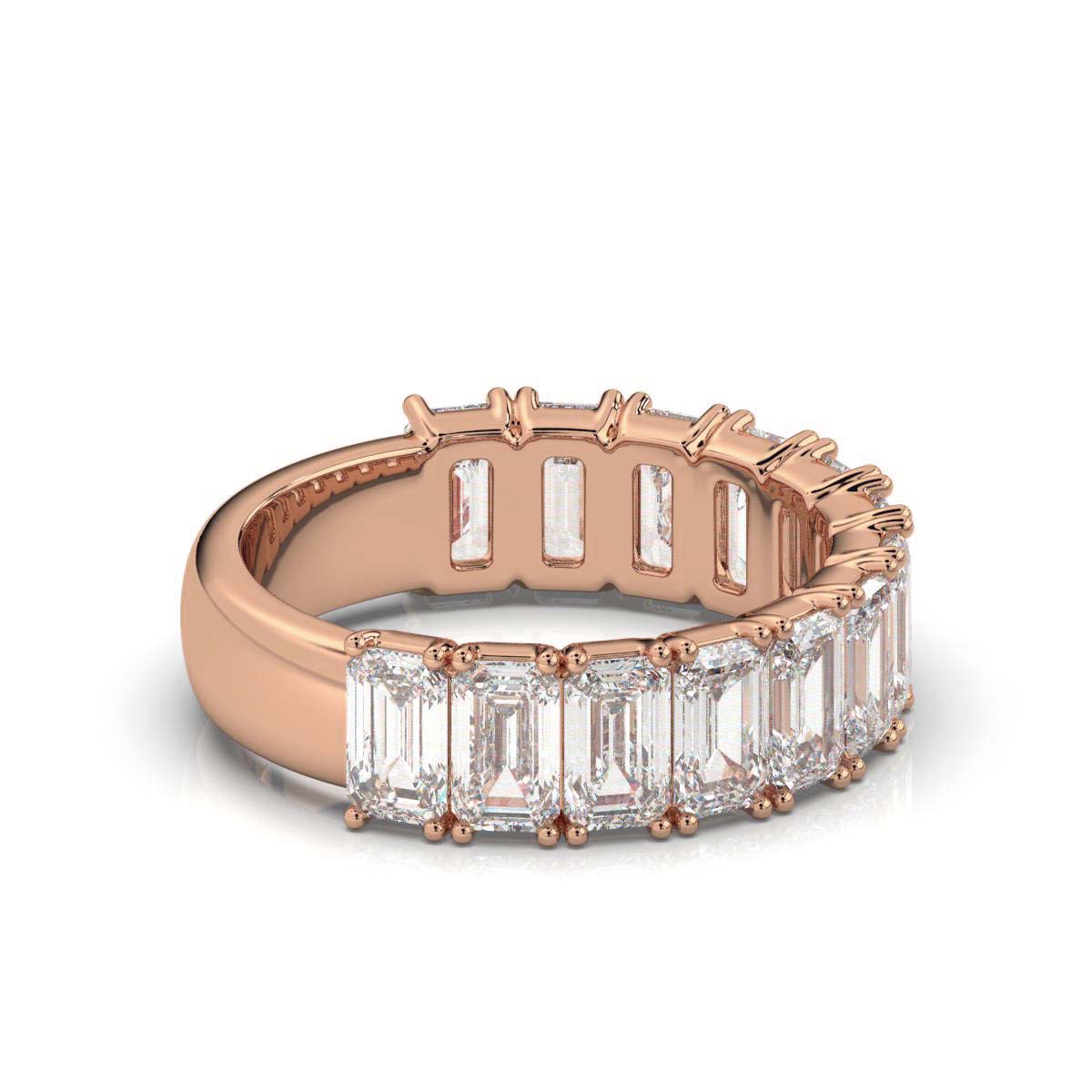3.77 CTW Emerald-Cut Diamond Shared-Prong Half-Eternity Band in 18K Rose Gold Ring