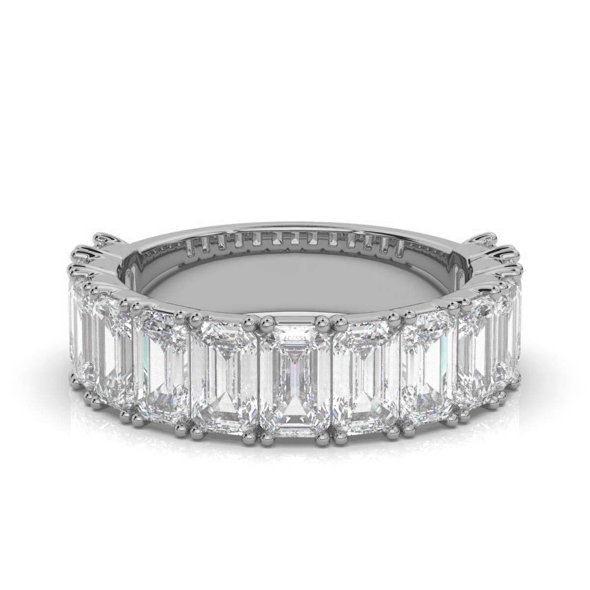 3.77 CTW Emerald-Cut Diamond Shared-Prong Half-Eternity Band in 14K White Gold Ring