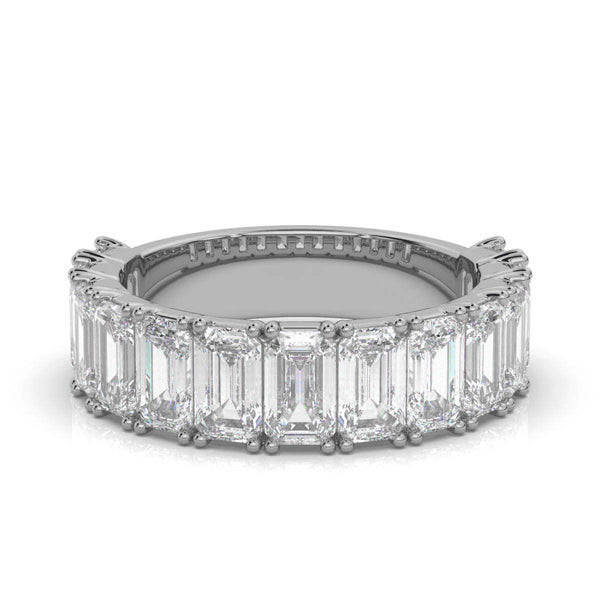 3.77 CTW Emerald-Cut Diamond Shared-Prong Half-Eternity Band in 18K White Gold Ring