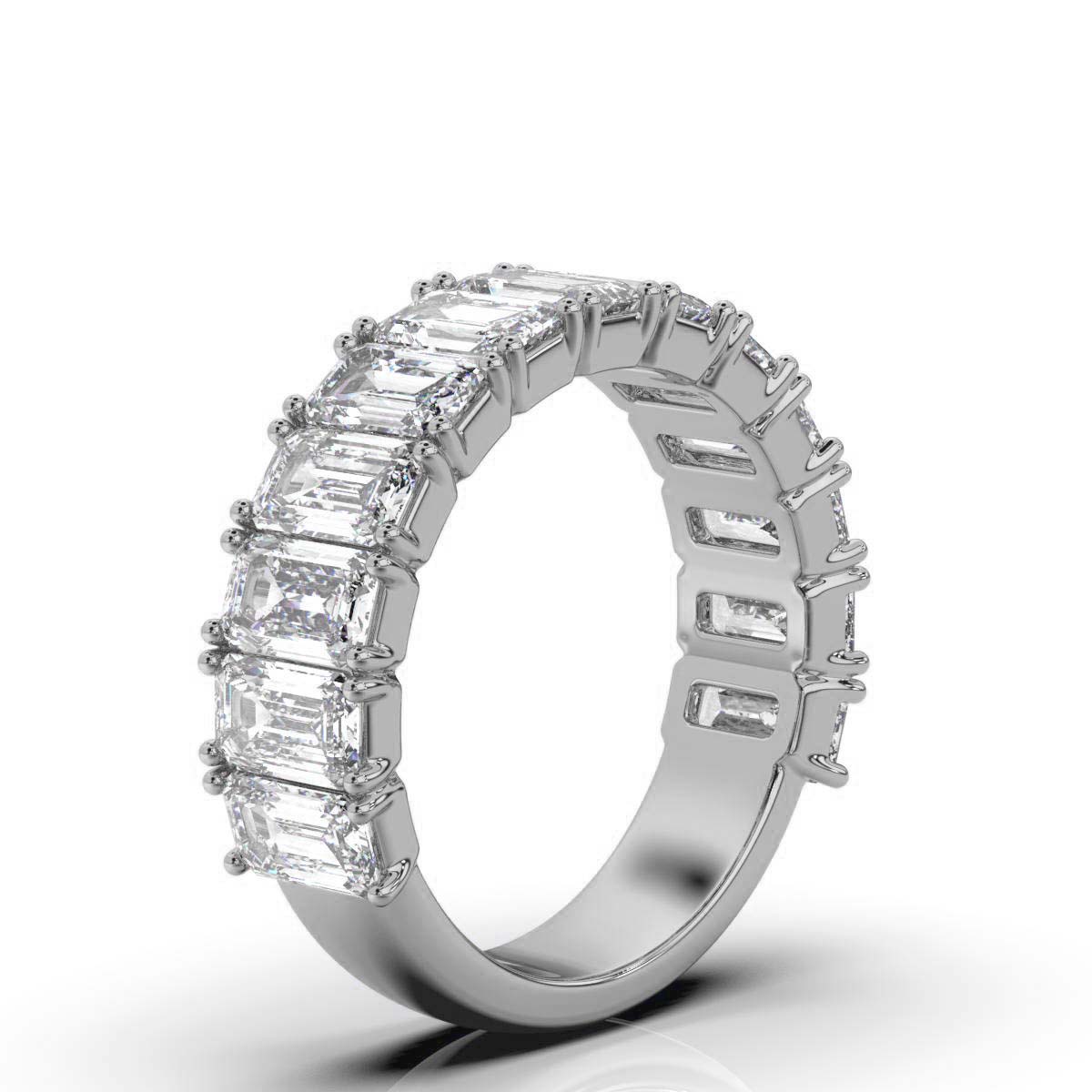 3.77 CTW Emerald-Cut Diamond Shared-Prong Half-Eternity Band in 14K White Gold Ring
