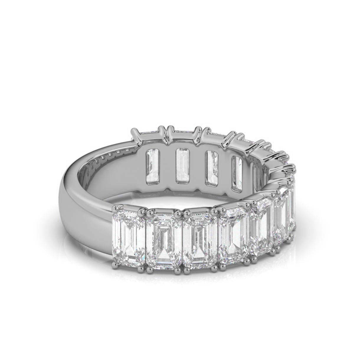 3.77 CTW Emerald-Cut Diamond Shared-Prong Half-Eternity Band in 14K White Gold Ring