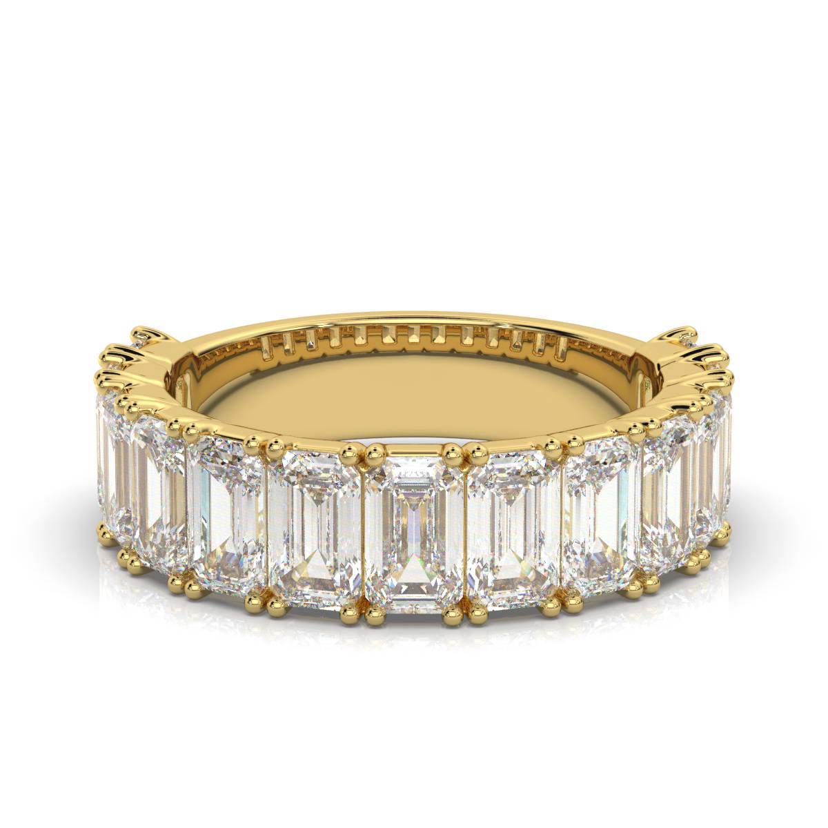 3.77 CTW Emerald-Cut Diamond Shared-Prong Half-Eternity Band in 18K Yellow Gold Ring