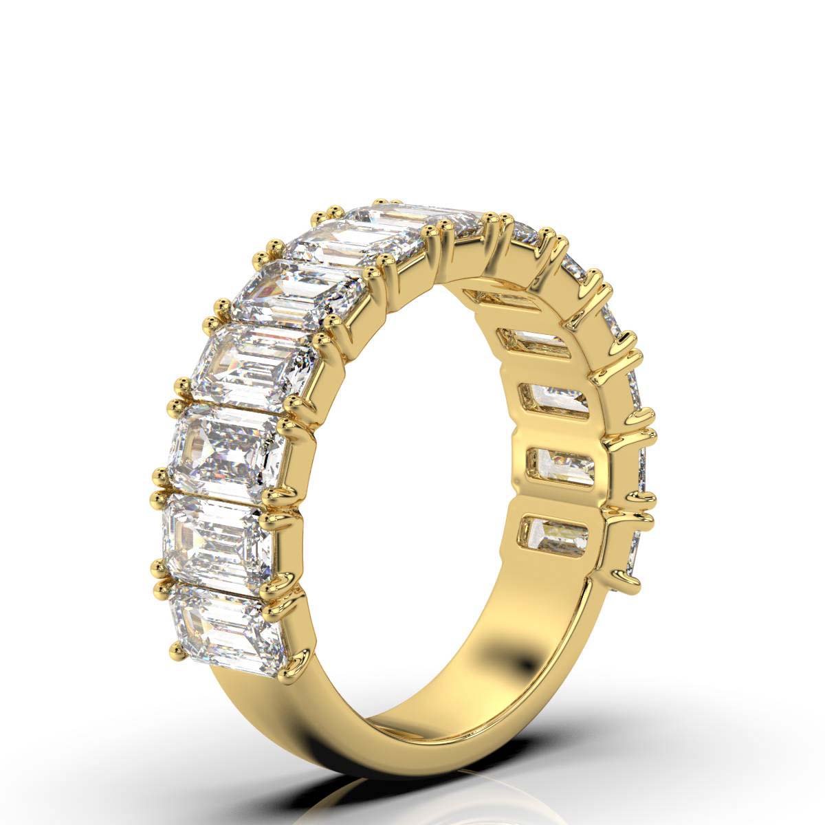 3.77 CTW Emerald-Cut Diamond Shared-Prong Half-Eternity Band in 18K Yellow Gold Ring