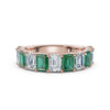 14K Rose Gold Alternating Green & White 2.2 CWT Emerald-Cut Multi-Stone Band Ring