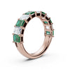 14K Rose Gold Alternating Green & White 2.2 CWT Emerald-Cut Multi-Stone Band Ring