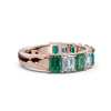 14K Rose Gold Alternating Green & White 2.2 CWT Emerald-Cut Multi-Stone Band Ring