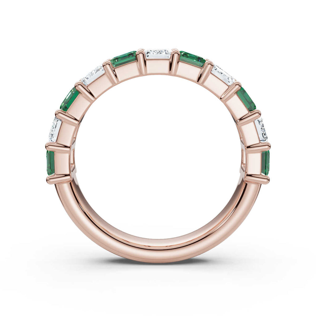 14K Rose Gold Alternating Green & White 2.2 CWT Emerald-Cut Multi-Stone Band Ring