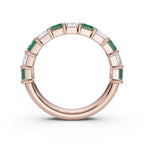 14K Rose Gold Alternating Green & White 2.2 CWT Emerald-Cut Multi-Stone Band Ring