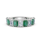 14K White Gold Alternating Green & White Emerald-Cut 2.2CWT Multi-Stone Band Ring