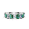 14K White Gold Alternating Green & White Emerald-Cut 2.2CWT Multi-Stone Band Ring