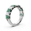 14K White Gold Alternating Green & White Emerald-Cut 2.2CWT Multi-Stone Band Ring