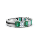 14K White Gold Alternating Green & White Emerald-Cut 2.2CWT Multi-Stone Band Ring