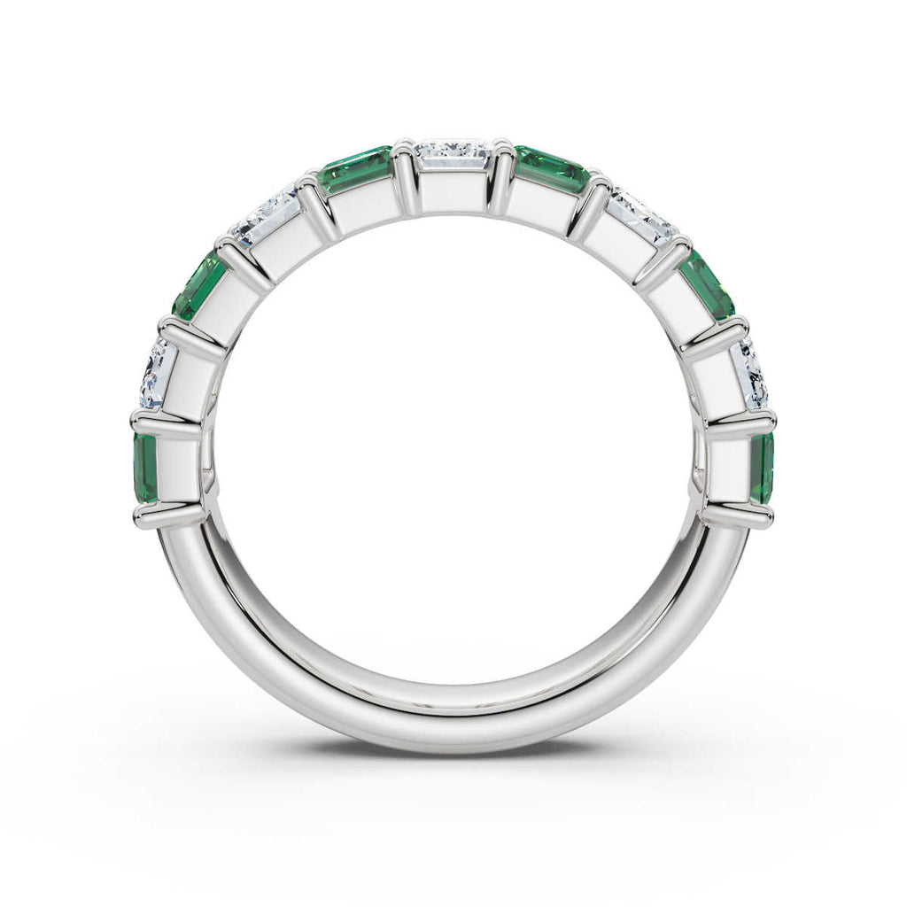14K White Gold Alternating Green & White Emerald-Cut 2.2CWT Multi-Stone Band Ring