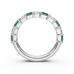 14K White Gold Alternating Green & White Emerald-Cut 2.2CWT Multi-Stone Band Ring
