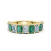 14K Yellow Gold Alternating Green & White Emerald-Cut 2.2 CWT Multi-Stone Band Ring