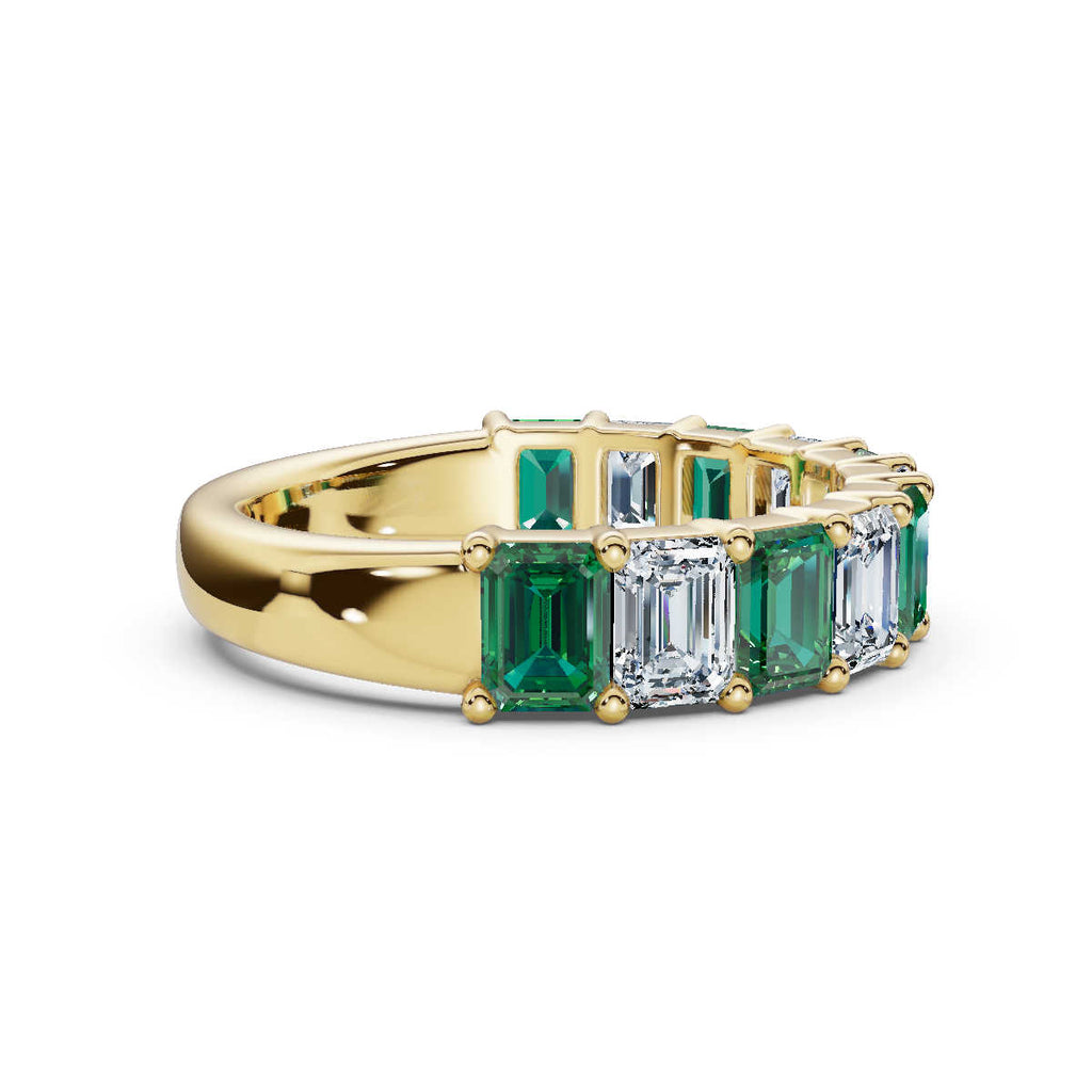14K Yellow Gold Alternating Green & White Emerald-Cut 2.2 CWT Multi-Stone Band Ring