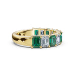 14K Yellow Gold Alternating Green & White Emerald-Cut 2.2 CWT Multi-Stone Band Ring