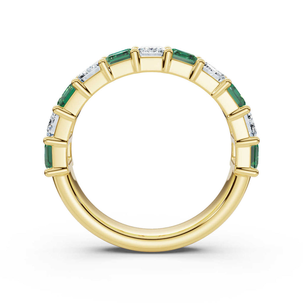 14K Yellow Gold Alternating Green & White Emerald-Cut 2.2 CWT Multi-Stone Band Ring