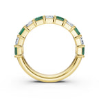 14K Yellow Gold Alternating Green & White Emerald-Cut 2.2 CWT Multi-Stone Band Ring