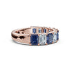 14K Rose Gold 2.20 CTW Alternating White & Blue Emerald-Cut Lab-Grown Diamond Semi-Eternity Band Ring