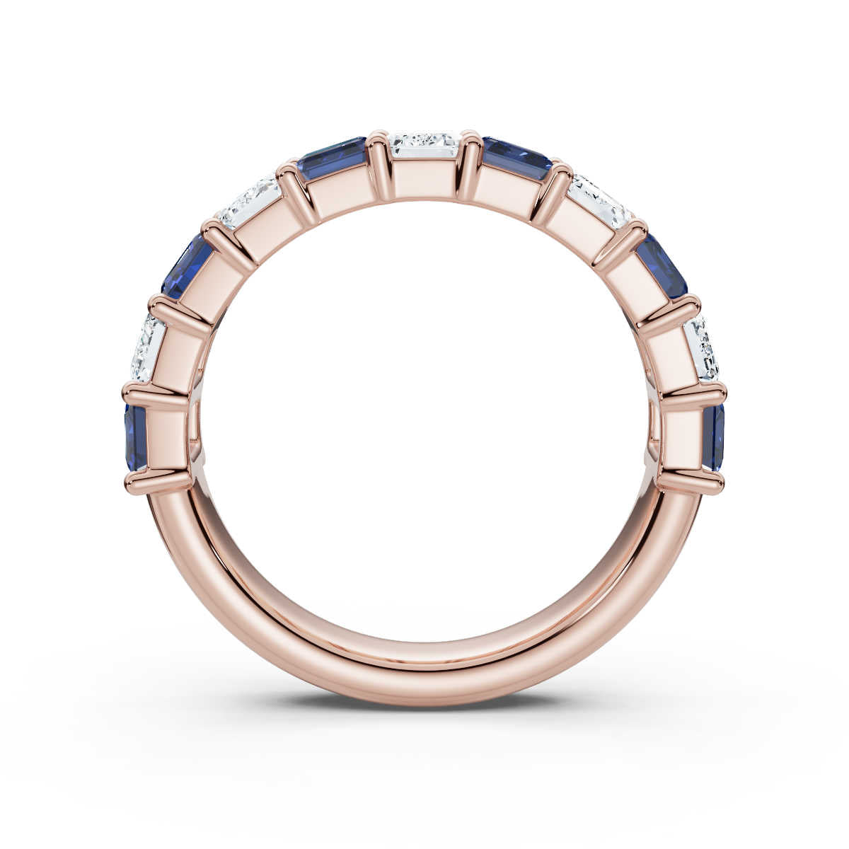 14K Yellow Gold 2.20 CTW Alternating White & Blue Emerald-Cut Lab-Grown Diamond Semi-Eternity Band Ring