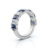 14K White Gold 2.20 CTW Alternating Emerald-Cut Blue & Whjite Diamond Semi-Eternity Band Ring