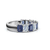 14K White Gold 2.20 CTW Alternating Emerald-Cut Blue & Whjite Diamond Semi-Eternity Band Ring