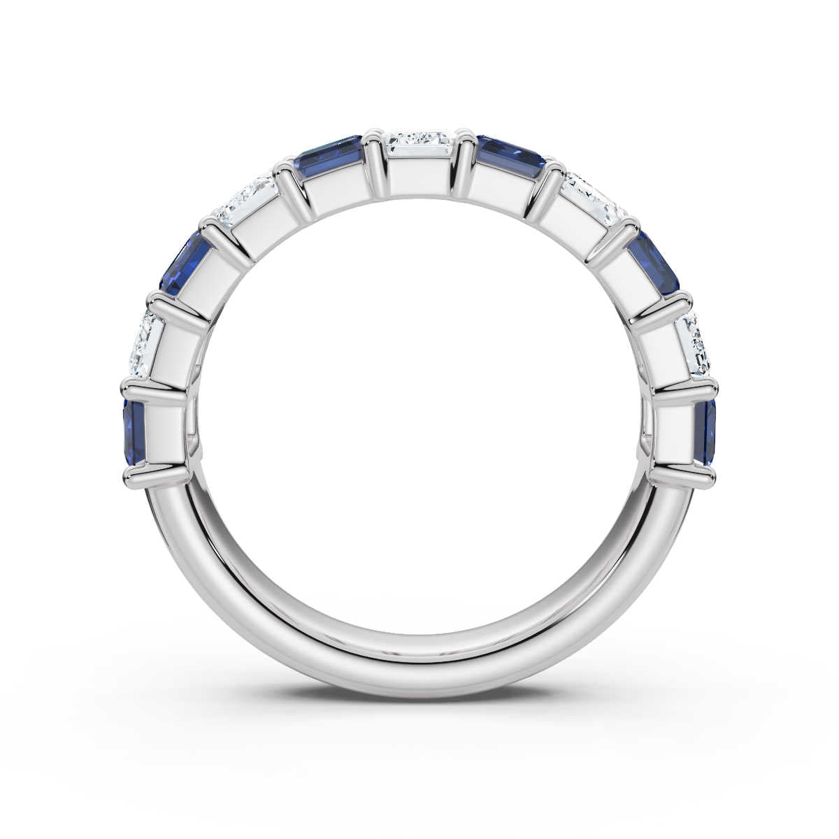 18K White Gold 2.20 CTW Alternating White & Blue Emerald-Cut Lab-Grown Diamond Semi-Eternity Band Ring
