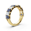 14K Yellow Gold 2.20 CTW Alternating White & Blue Emerald-Cut Lab-Grown Diamond Semi-Eternity Band Ring