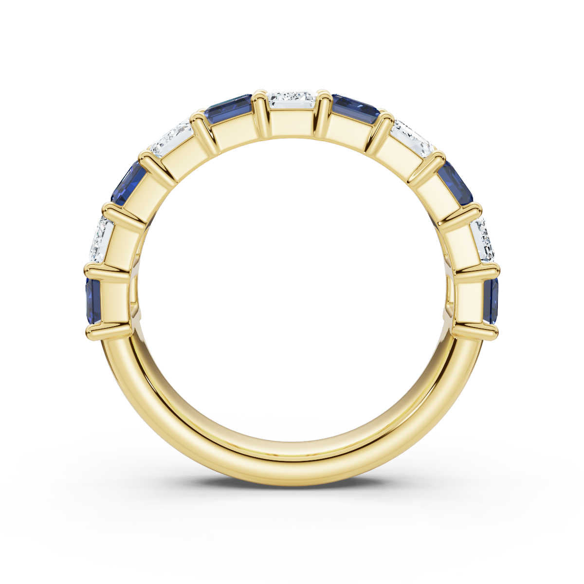 18K Yellow Gold 2.20 CTW Alternating White & Blue Emerald-Cut Lab-Grown Diamond Semi-Eternity Band Ring