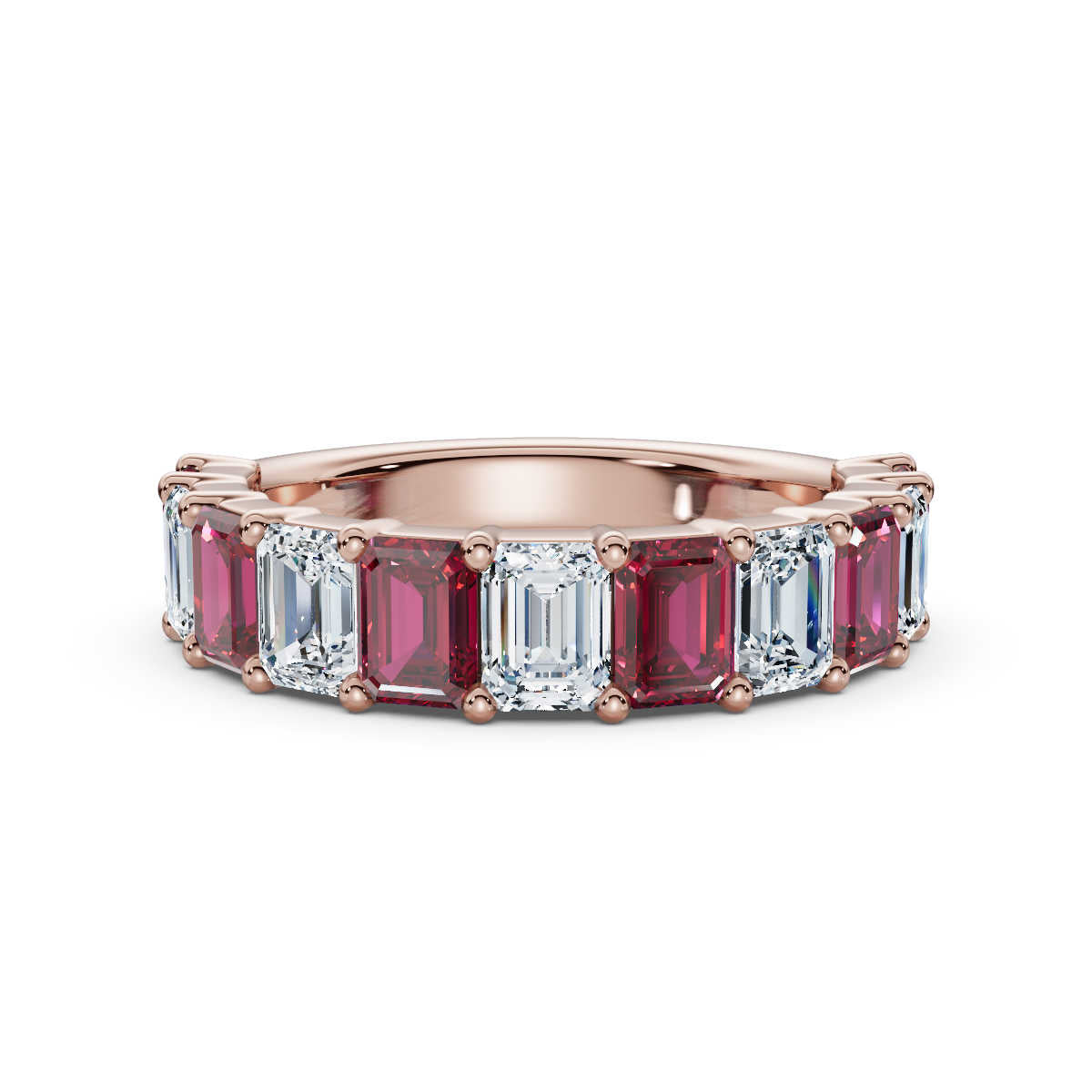 18K Rose Gold Alternating Pink & White Emerald-Cut Multi-Stone Band
