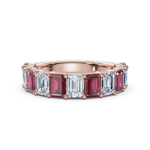 18K Rose Gold Alternating Pink & White Emerald-Cut Multi-Stone Band