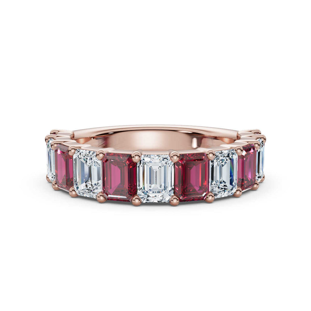 14K Rose Gold Alternating Pink & White Emerald-Cut Multi-Stone Band 2.2 CTW Ring