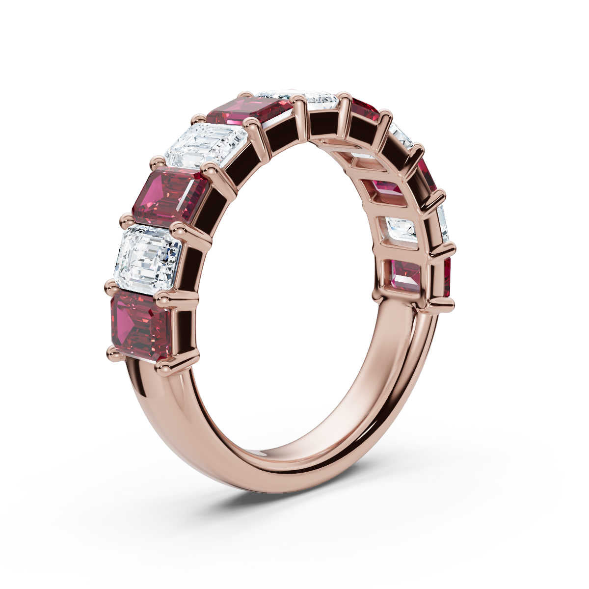 18K Rose Gold Alternating Pink & White Emerald-Cut Multi-Stone Band