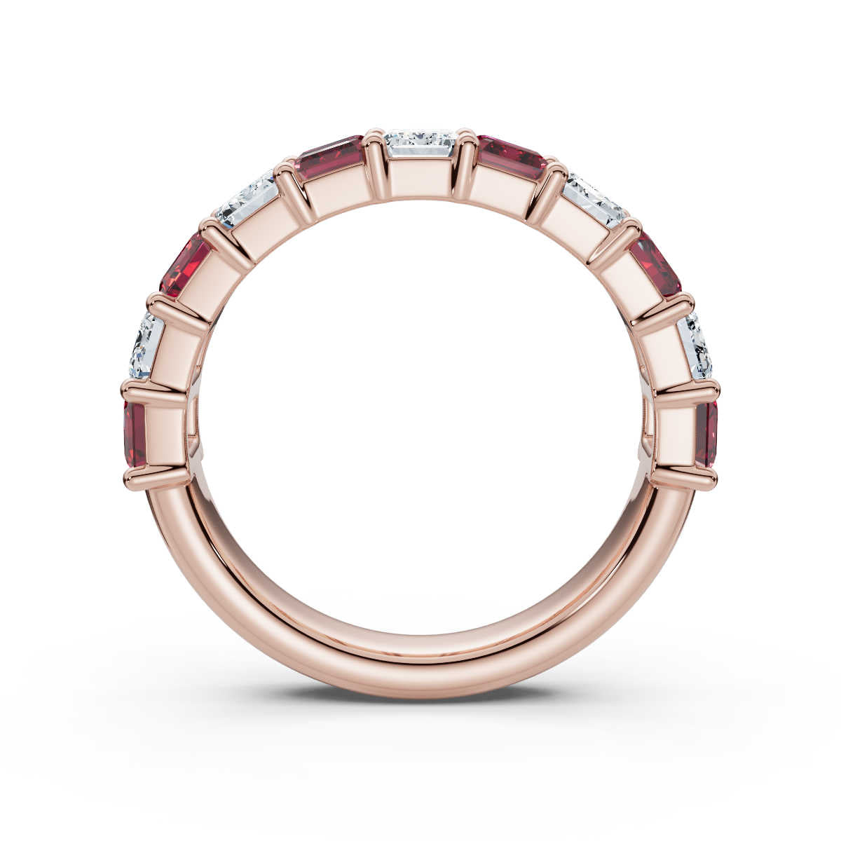 18K Rose Gold Alternating Pink & White Emerald-Cut Multi-Stone Band