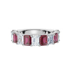 14K White Gold Alternating Pink & White Emerald-Cut Multi-Stone Band Ring 2.2 CWT