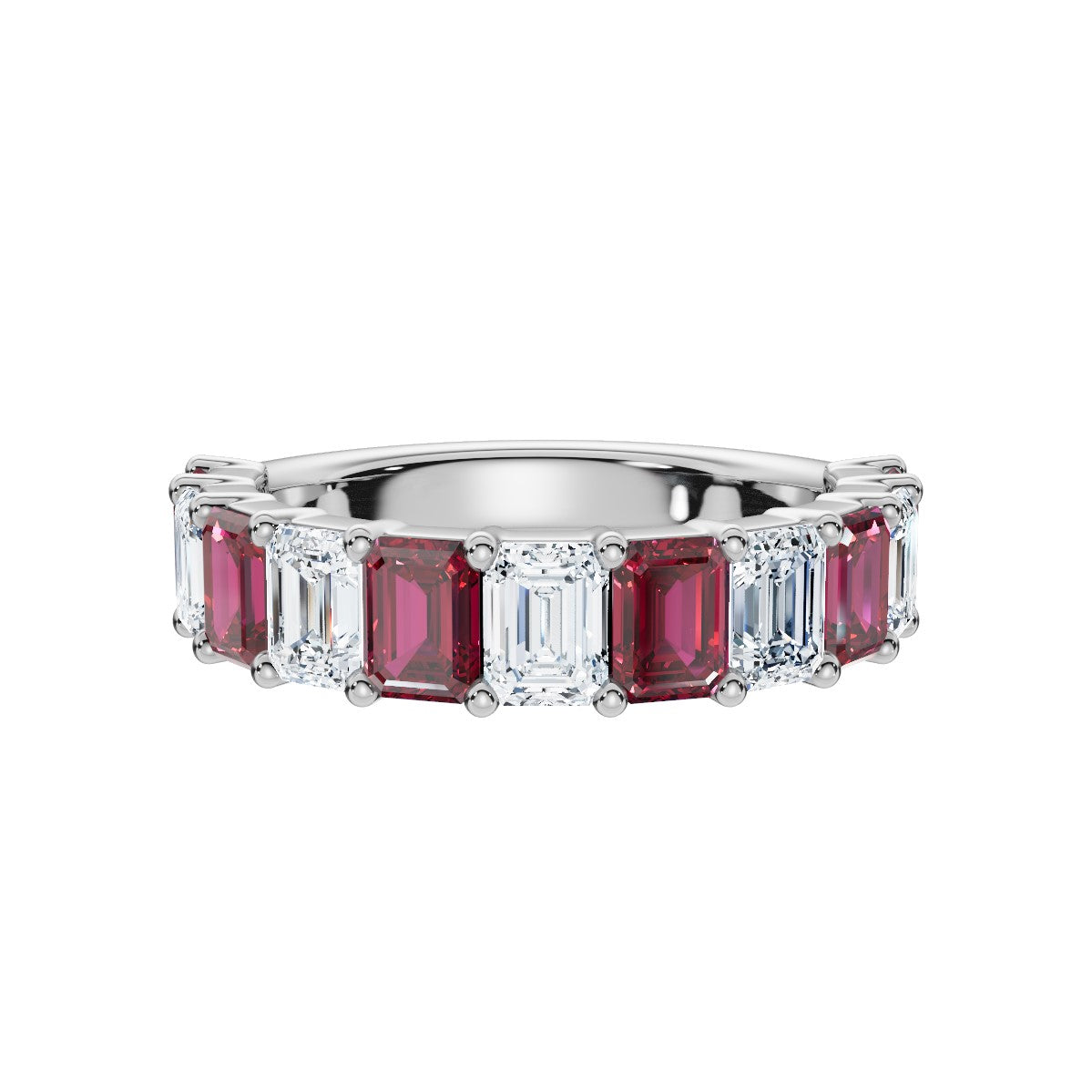 18K White Gold Alternating Pink & White Emerald-Cut Multi-Stone 2.2 CWT Band Ring