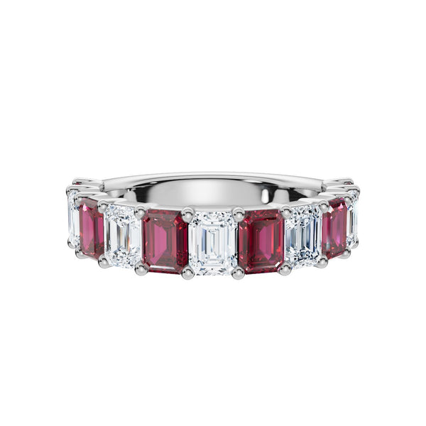 18K White Gold Alternating Pink & White Emerald-Cut Multi-Stone 2.2 CWT Band Ring